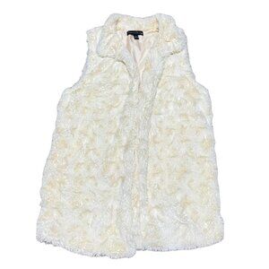 OFF WHITE FAUX FUR VEST SZ LARGE OPEN FRONT SUPER SOFT FRENCH LAUNDRY WOMENS